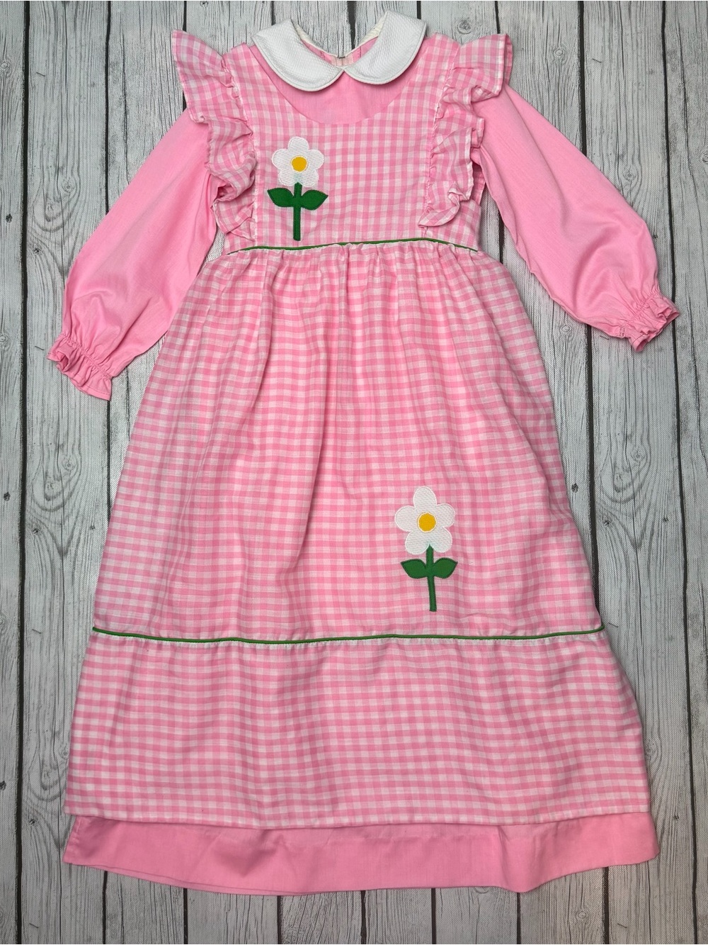 Vintage 1970s Jandi Classics Girls 5 Years Pink Gingham Pinafore Maxi Dress Set